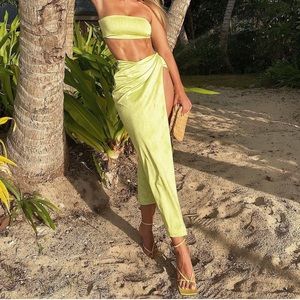 revolve superdown lime green maxi skirt